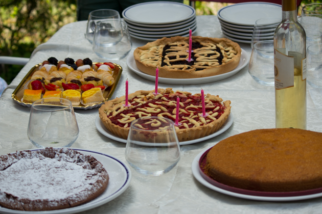 用家庭制作的蛋糕和挞庆祝生日